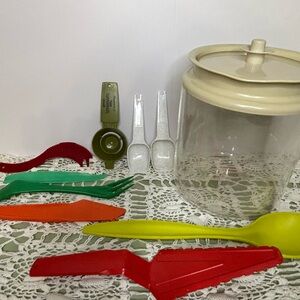 Lot of Vintage Tupperware Kitchen Utensil Set with Cream Jar